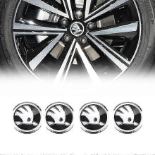 4 Pack 56mm Wheel Hub Center Cap Black Silver Arrow Logo Badge Cover 4 Clips for Skoda Octavia Car Wheels