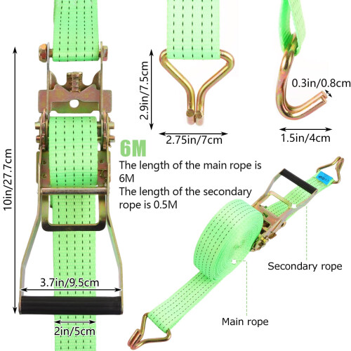 FWEEK 2 Sets Ratchet Tie Down Straps 5cm x 6m, 3T Break Strength, 1