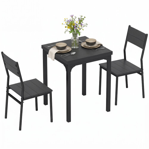 Homcom HOMCOM 3 Pcs Compact Dining Table 2 Chairs Set Black Wood Effect 1