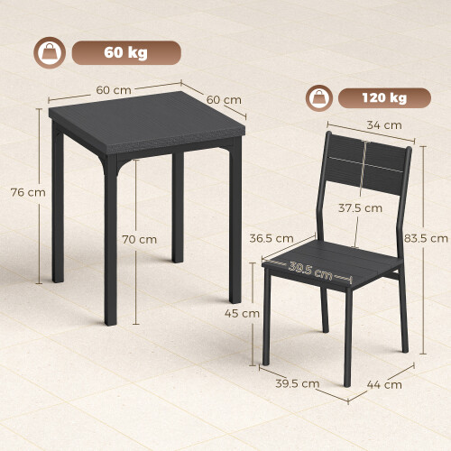 Homcom HOMCOM 3 Pcs Compact Dining Table 2 Chairs Set Black Wood Effect 2