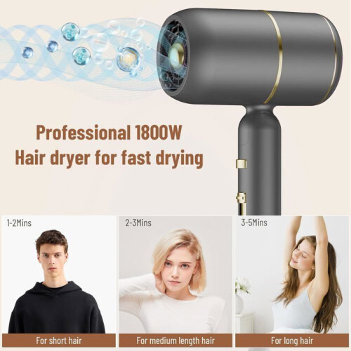 Foldable Hair Dryer 2200W Ionic Powerful 3 Heat Settings 2 Speed Settings Cool Shot Diffuser and Concentrator 2