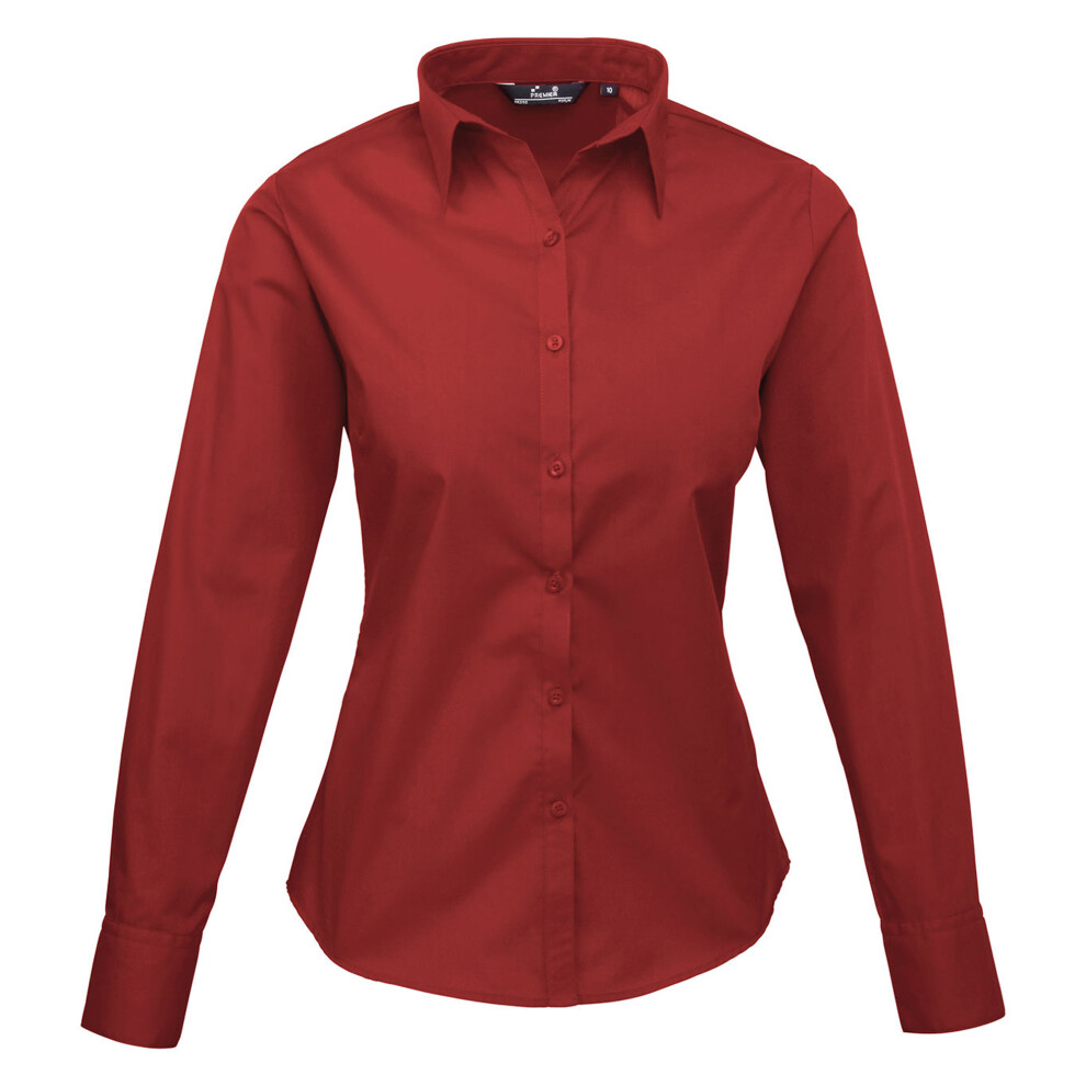 Premier (30, Burgundy) Womens/Ladies Poplin Long-Sleeved Blouse Red,Multicoloured