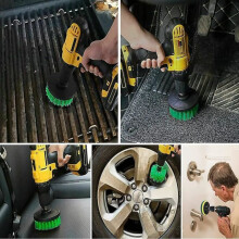 Electric Drill Cleaning Brush Set, 4-Piece, Green, Durable Nylon Brush Heads for Bathroom and Kitchen Cleaning
