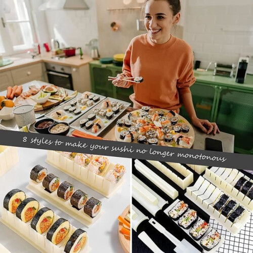 Sushi Making Kit, 10 Piece Plastic Set, Off White, Easy to Use, Home Kitchen Tool 1