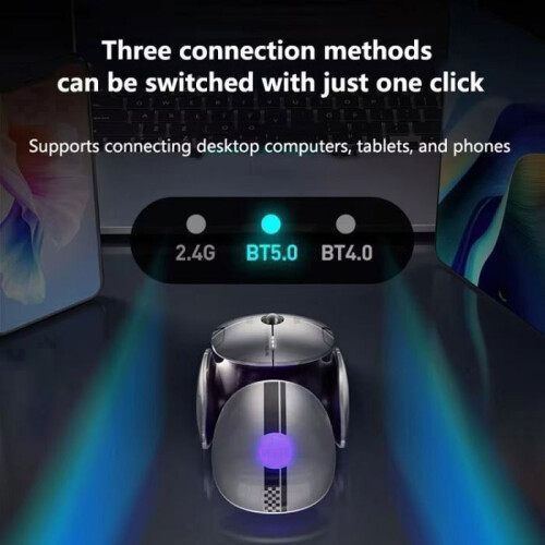 Wireless Silent Bluetooth Mouse, 4000 FPS, 2400 DPI Optical, 3 Modes, RGB, Rechargeable, Ergonomic for PC and Mac 2