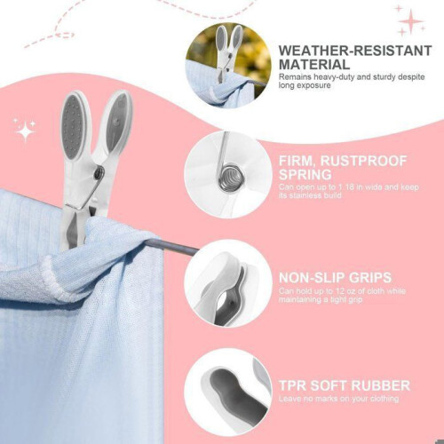 Outdoor Clothes Pegs, 30 Pack Plastic Laundry Clips with Ultra Grip for Clotheslines, Durable Windproof Design 2