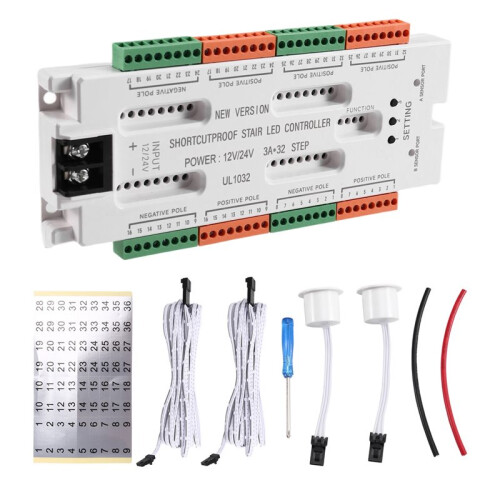 2X Ladder Night Light 32 Channels Stair LED Motion Sensor Light Prevent Short Circuit Controller DC12V/24V 2