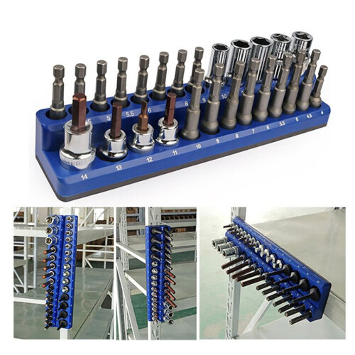 2 Pcs  Magnetic Sockets Storage Rack 1/4 Inch Plastic Socket Display Holder Kit Professional Metric Tools Organizer