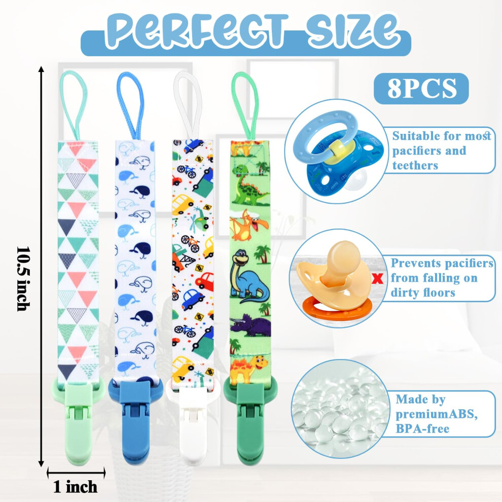 Movstriker 8Pcs Dummy Clip Boys Baby Pacifier Holders Soother Clips Chain Persona