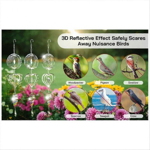 Outdoor bird deterrent reflective 3D wind rotor bird deterrent