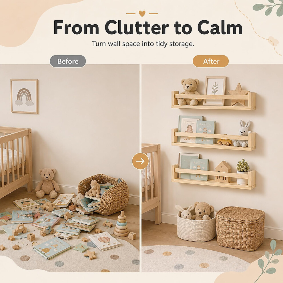 Zonjie Nursery Shelves Set Of 3165 Inch Baby Floating Bookshelf Wood W
