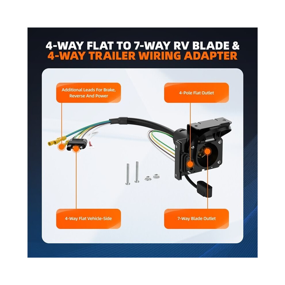 4 Way To 7 Way Rv Blade & 4 Way Flat Trailer Wiring Adapter With Mounting Bracket For Truck Rv Trailer 6032294289131