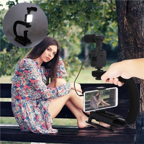Handheld Camera Stabilizer Bracket, with LED Fill Light for Interview Photography Portable Bracket Studio Take A Photo 1