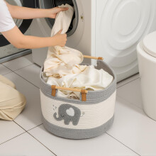 Large Blanket Basket 35L Cotton Rope Baskets with Wooden Handles Woven Baskets for Kids Stuffed Animal Toys Storage for Nursery, Laundry Hamper Cloth