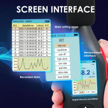 Decibel Meter Data Logger Digital Sound Decibel Meter, Sound Level Meter with 43,000 Data Record & Export, Rechargeable Noise Meter with A/C Frequenc