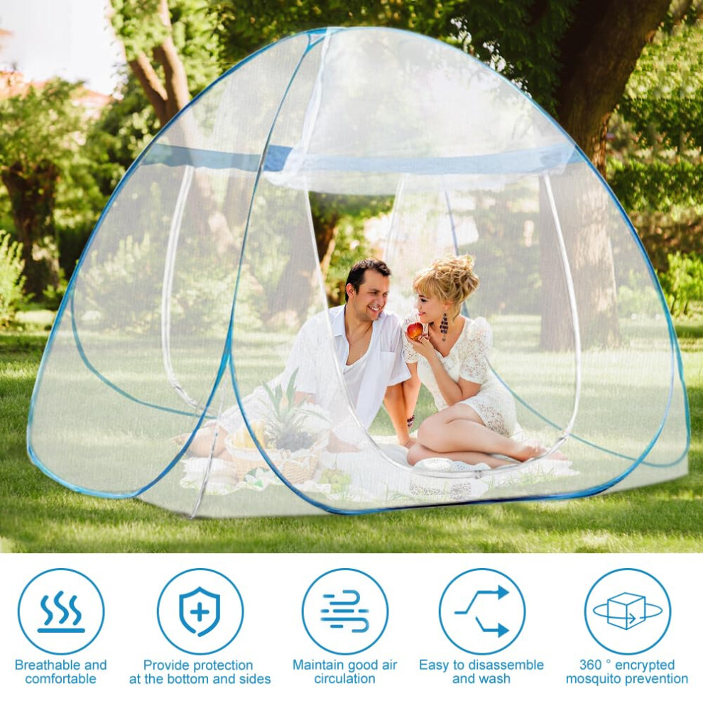 Mizikuu Mosquito Net For Bed, 180 * 200 * 150Cm Pop Up Mosquito Double Door Portability Foldable Mosquito Net Tent Bed Net With Net Bottom For Bedroo