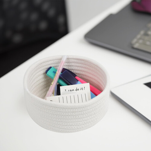3 Pack Small Woven Cotton Rope Gift Baskets for Organizing, White 1