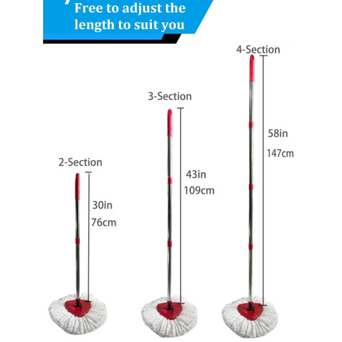 Spin Mop Head Replacement Set Compatible with Vileda Turbo Mop System,2 Microfiber ,4 Section Stainless steels 30-58in Handle,1Head Cover and 1 Scrub 1