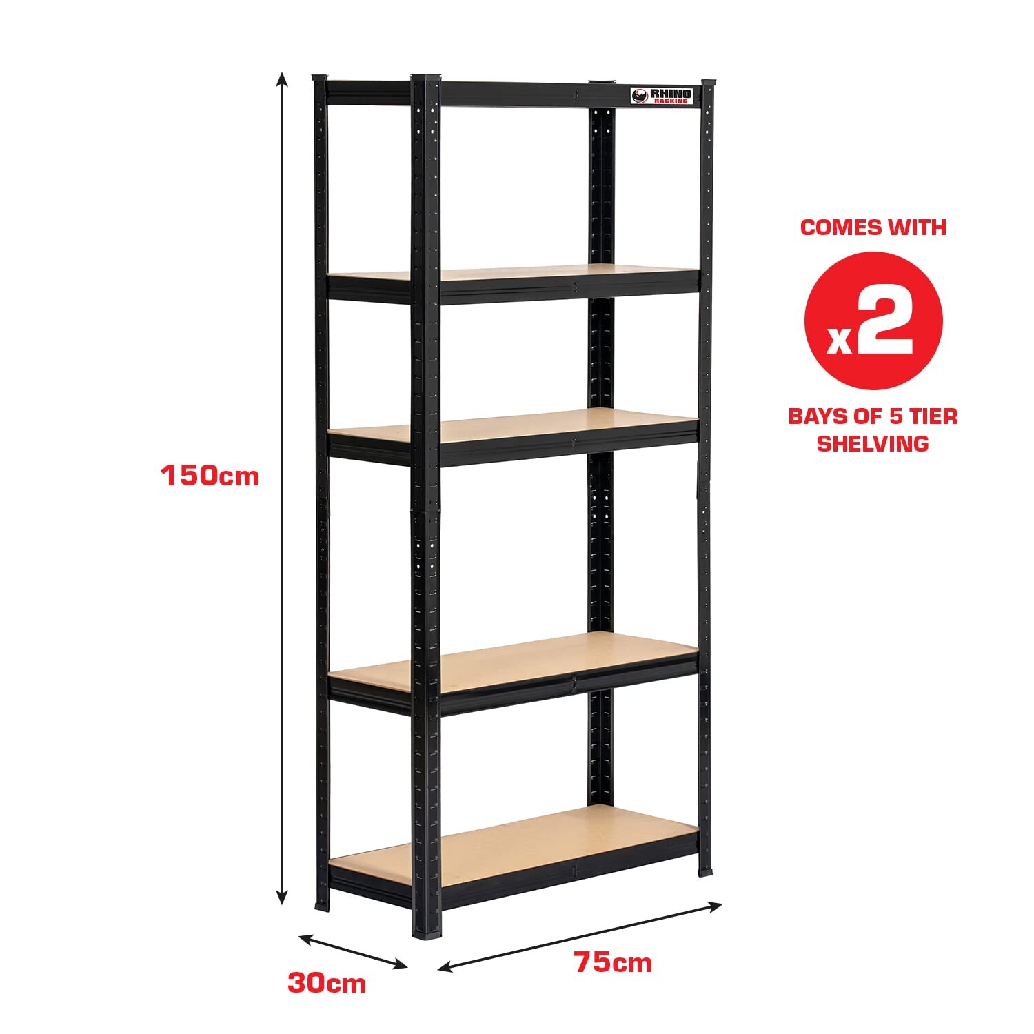 Rhino Racking – 2 Bays – 5 Tier Heavy Duty Garage Shelving Units ...