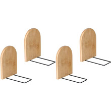 4X Wooden Book Ends Wood Decorative Bookends Office Book Stand Bookshelf Ends Sturdy Book Holders for Shelves