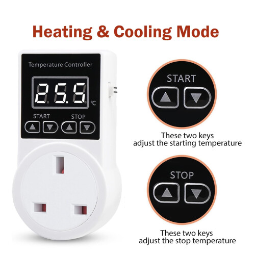 XIEHUZA Digital Thermostat Plug Socket, LCD Screen Temperature Controller with Water Proof Sensor Probe, Heating Cooling Temperature Switch Outlet fo 1