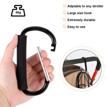 Fuyamp 2 Pack Buggy Clips Pram Hooks Stroller Carabiner,6.3” Black Pushchair Hook Clip,Universal Large Baby Carriage Hook Buggy Hook Stroller Access