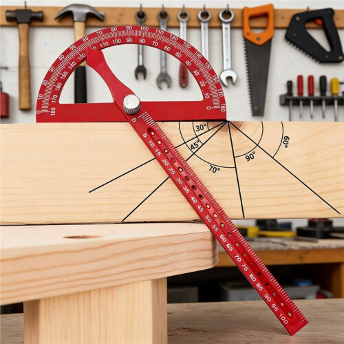 Woodworking Protractor, 180 Adjustable Angle Ruler with Marking Holes, Multi-Function Carpenter Square 1