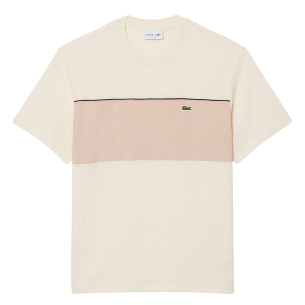 Lacoste (Xl, Beige) Mens Colour Block Cotton Regular T-Shirt Cream,Multicoloured