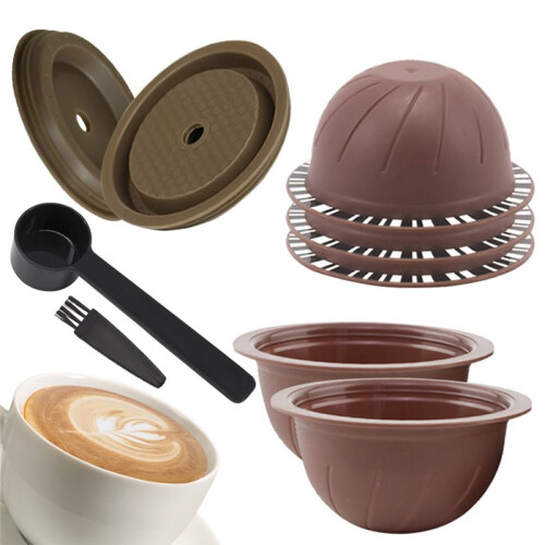 150ml Reusable Coffee Capsule Set, Refillable Filter Shells with Silicone Lids, Spoon and Brush for 2