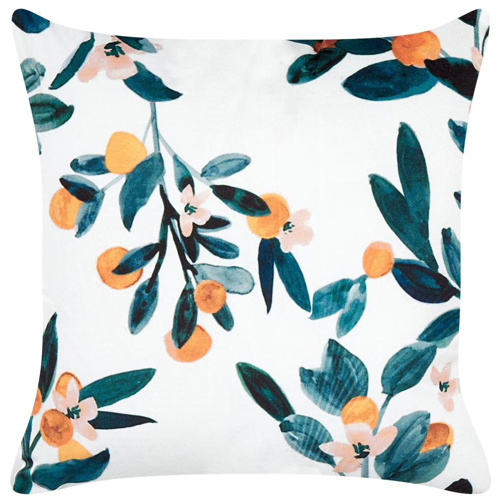 Beliani Throw Cushion Knautia Velvet 45 X 45 Cm Multicolour Plant Pattern White,Green