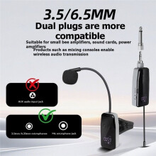 2 Channel UHF Wireless Saxophone Microphone System Clip- Instrument Mic for Performance Practice Recording