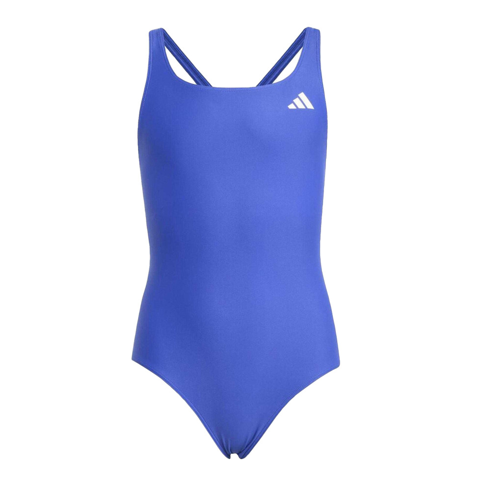 Adidas (11-12 Years, Lucid ) Girls Small Logo Racerback One Piece Swimsuit Blue