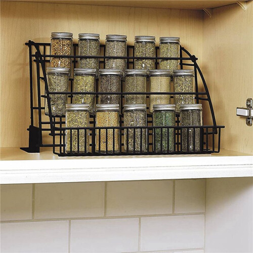 2X Metal 3-Tier Pull Down Spice Rack -  Retractable Large Capacity Kitchen Storage Shelf Organizer A 2