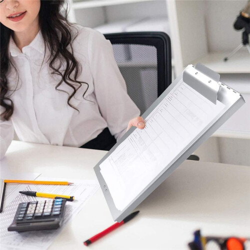 Metal Clipboard with Storage, Silver Dual Layer Clipboard Folio, Letter Size Paper Organizer, with Self Locking 2
