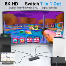 -Compatible 2.1 8K@60Hz 4K@240Hz 7 in 1 Out with Remote for Laptop PC PS5 Monitor TV