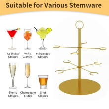 Cocktail Tree Stand 2 Tiers 8 Holders High-Footed Cup Metal Hanging Rack Champagne Tower Stand Display for Drinks Party