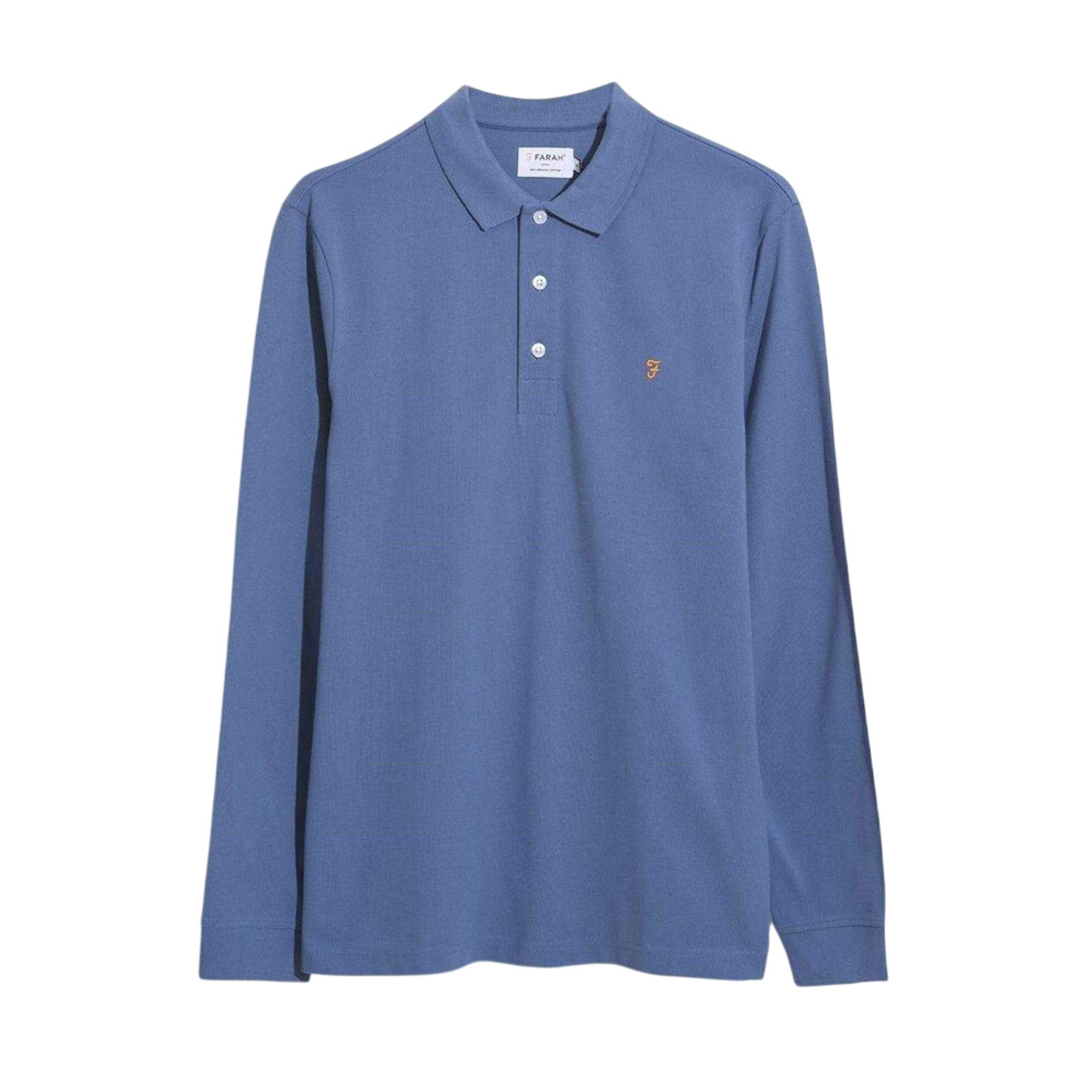 Farah (L, Paradise ) Mens Cotton Blend Long-Sleeved Polo Shirt Blue