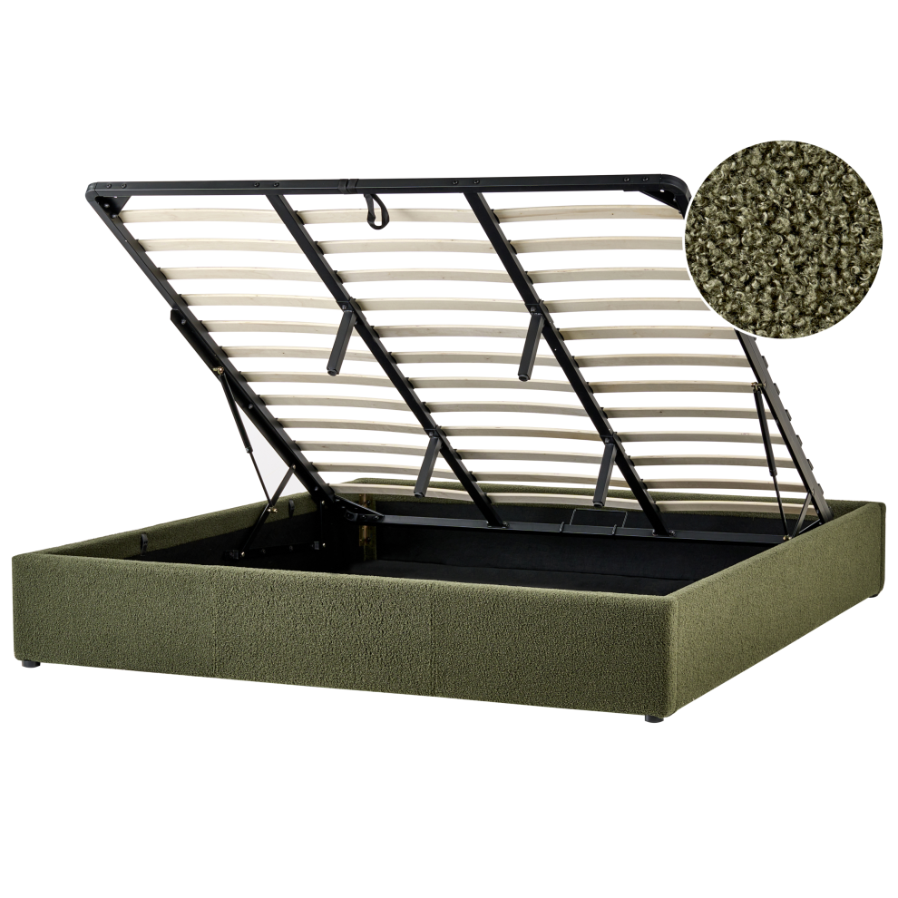 Beliani Ottoman Bed Without Headboard Dinan Boucle Dark Green 180 X 200 Cm (Eu Super King)