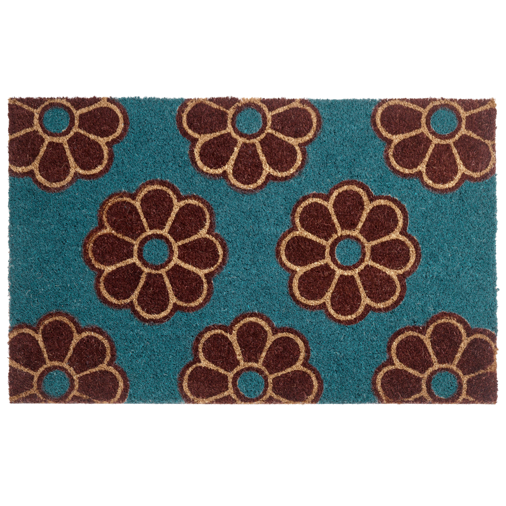 Beliani Doormat Kulik 50 X 80 Cm Flower Coir Blue