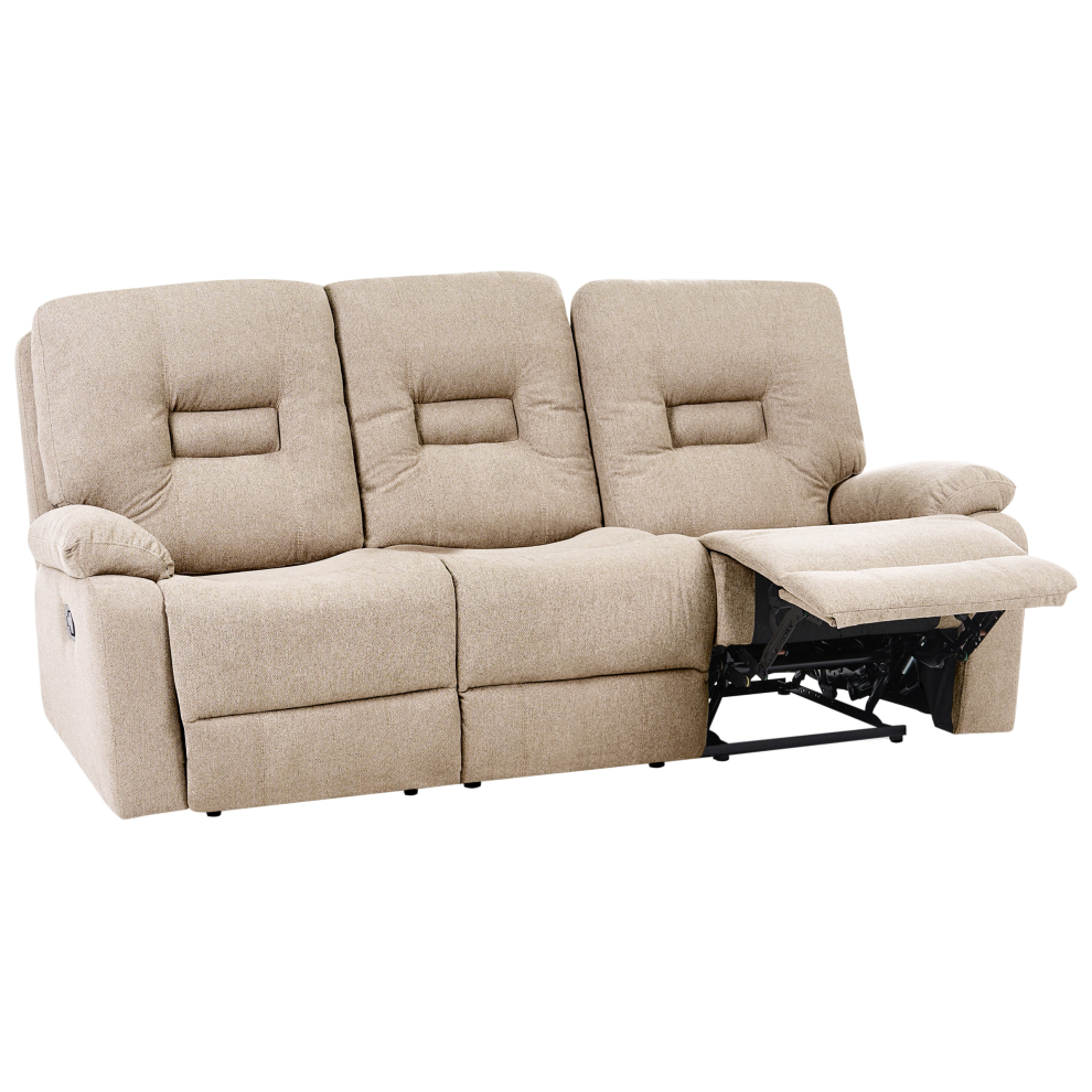 Beliani Manual Recliner Sofa 3 Seater Bergen Fabric Beige Cream