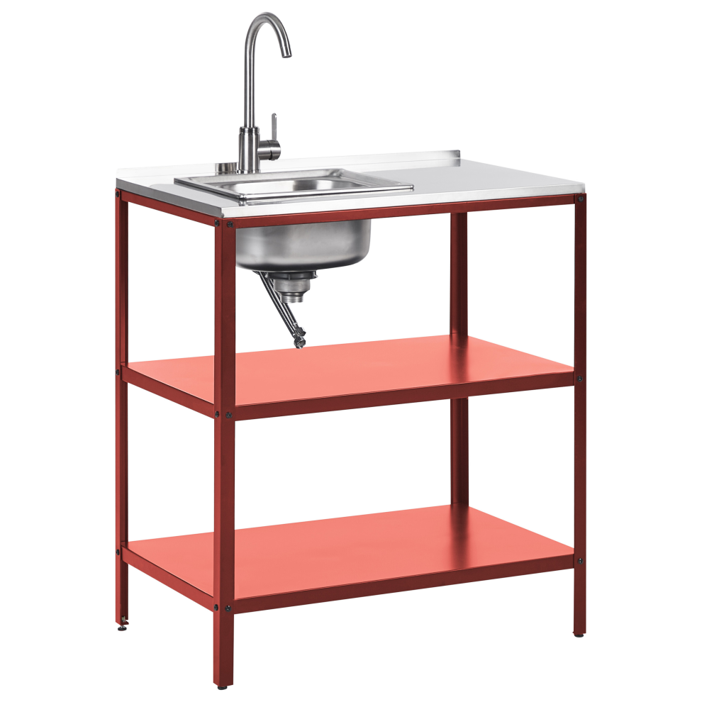 Photos - Football Kit Beliani Outdoor Kitchen Island with Sink VILAMA Metal Red 
