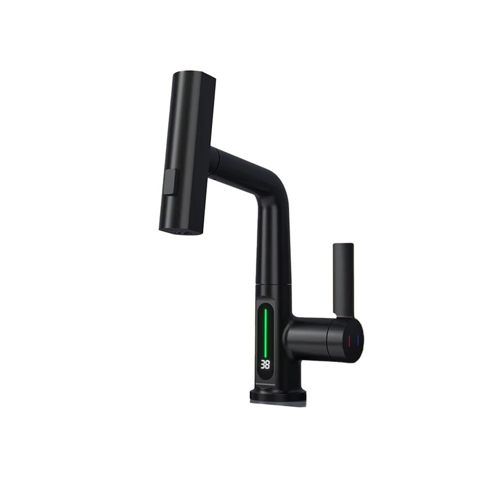 Waterfall Basin Faucet Pull-Out Kitchen & Bathroom Faucet Rainfall Temperature Digital Display No Battery Blcak 4711827210669