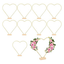 10Pcs Floral Hoop Centerpiece, Heart Shaped Wreath Ring, Metal Wreath Frame with Wood Base,for DIY Decoration Crafts