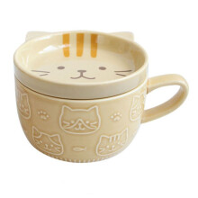 Taza de Café con Tapa con Bonito Dibujo de Gato Japonés - Taza de Leche de Cerámica para Desayuno para Parejas, Ideal para Uso en el Hogar y la