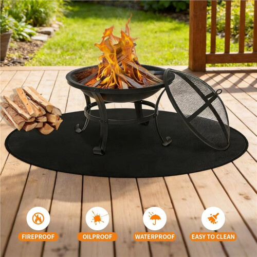 36" Round Fire Pit Mat Double Sided Fireproof Silicone Grill Mat, Heat Resistant, Waterproof & Oil-Proof Deck Protector 2