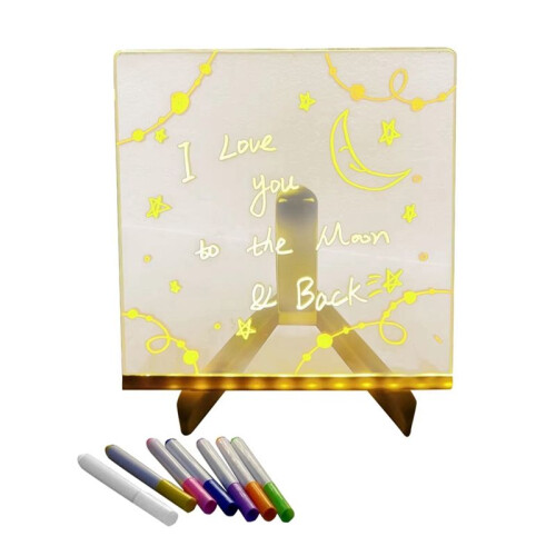 LED Notepad with Colors, Illuminated Acrylic Notepad with Colors, Notepad with Adjustable Stand and 7 Pens