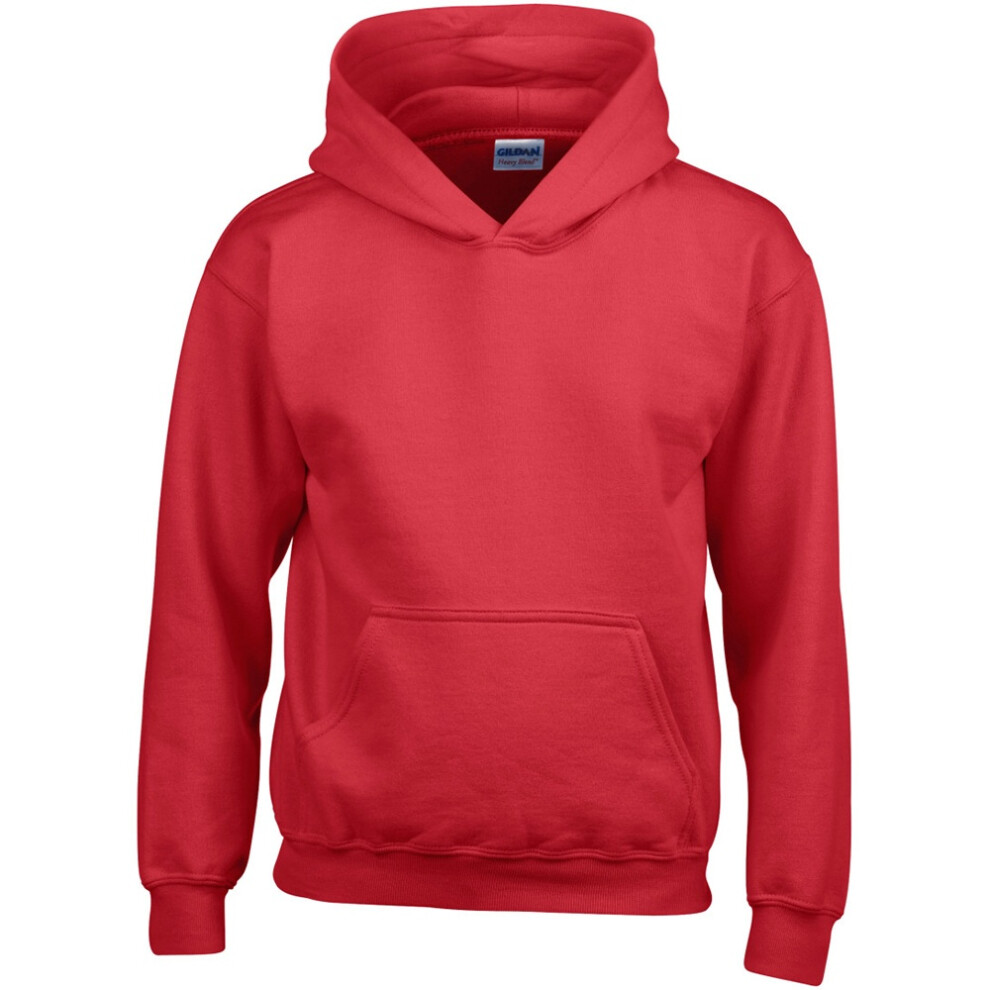 Gildan (Xs, ) Heavy Blend Childrens Unisex Hooded Sweatshirt Top / Hoodie Red