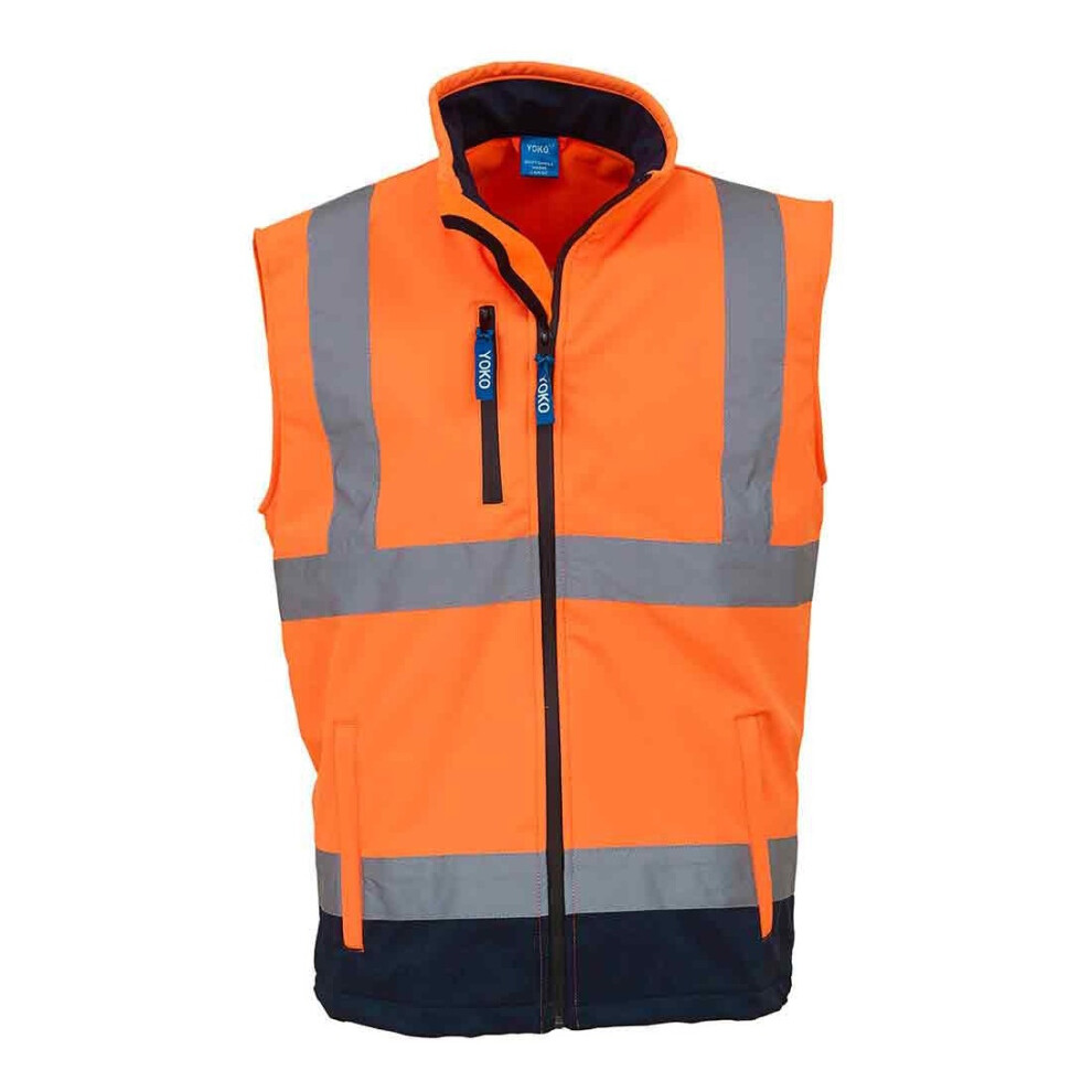 (3Xl, Hi Vis Orange/Navy) Yoko Mens Hi Vis Softshell Bodywarmer / Workwear 5054171190034