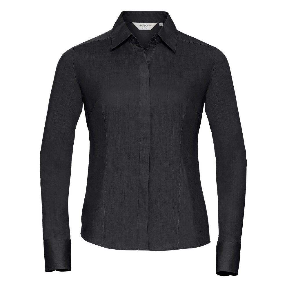 Russell (S, ) Collection Ladies/Womens Long Sleeve Poly-Cotton Easy Care Fitted Poplin Shirt Black