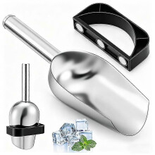 Ice Scoop with Magnetic Scoop Holder for 2.0 Ice Makers, 9 Inch Stainless Steel Silver Scooper